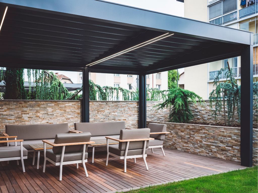 Completed pergola project creating defined outdoor living transformation
